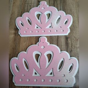 Sparkly Pink Crown Wall Decor - Set of 2